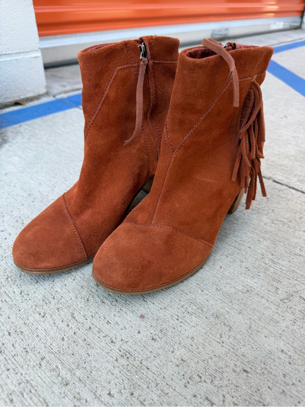 Toms Rust Suede Fringe Ankle Boots